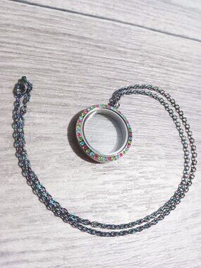Stainless Steel 30mm colored stones locket Necklace - Charms included